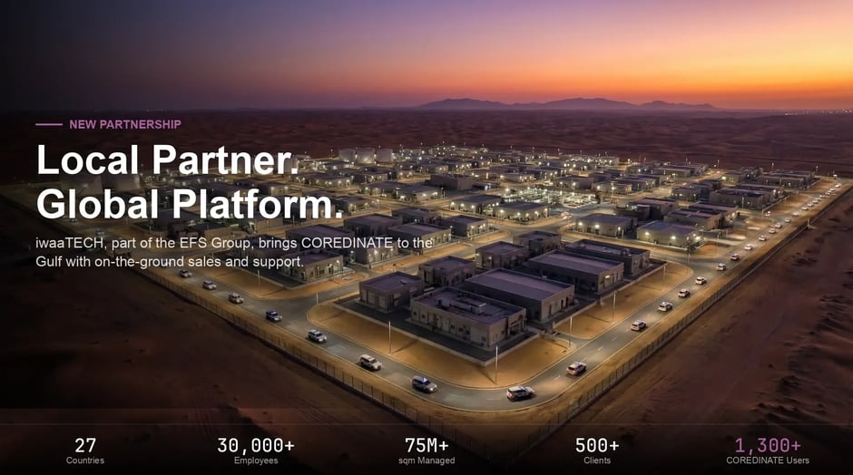 EFS Group key figures: 27 countries, 30000 employees, 75 million sqm, 500 clients, 1300 COREDINATE users