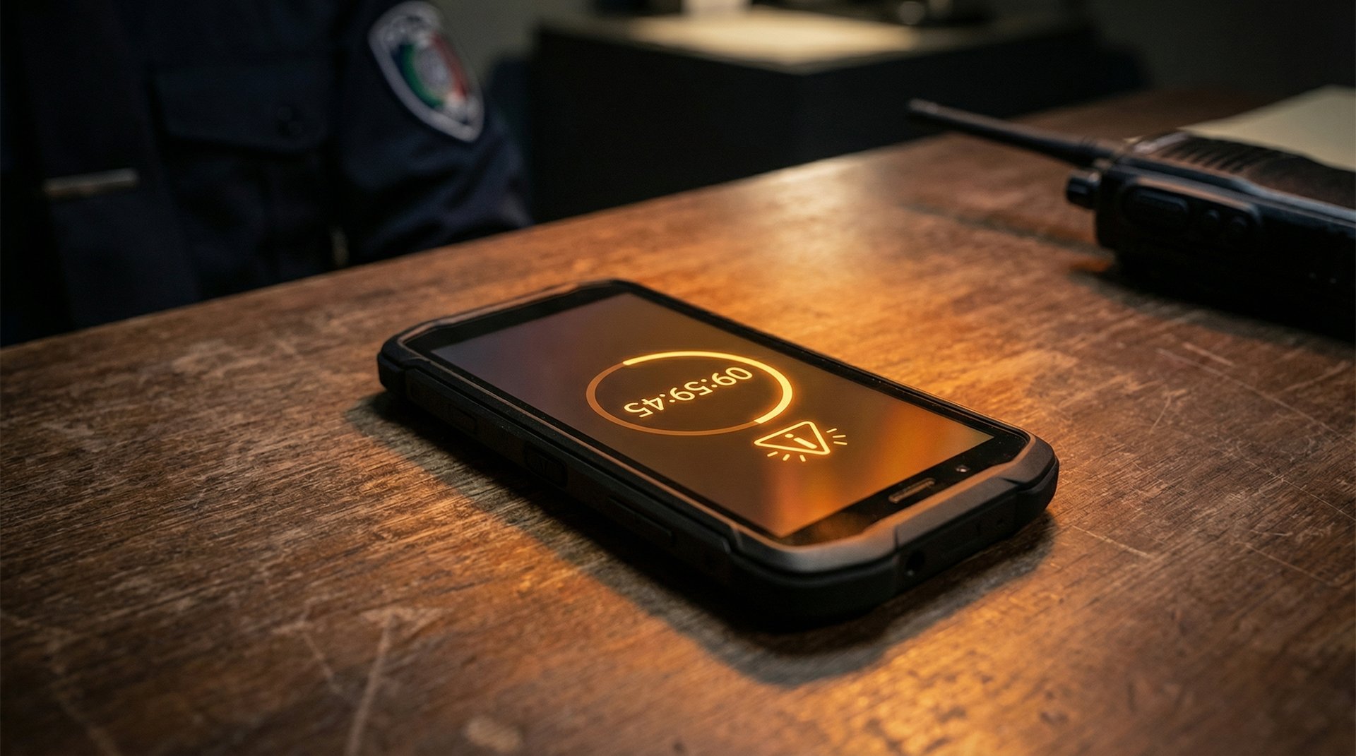 Rugged Smartphone mit Totmannalarm-Countdown auf dem Bildschirm