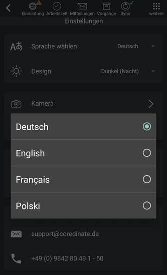 App, Einstellungen, Menue