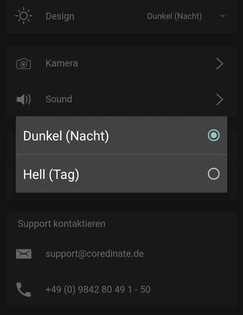 App, Einstellungen, Menue