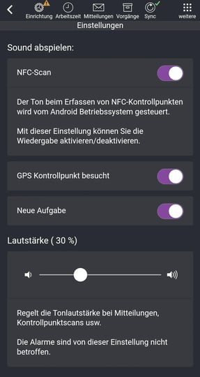 App, Einstellungen, Menue