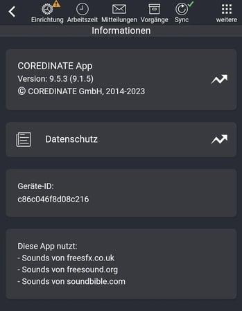 App, Einstellungen, Menue