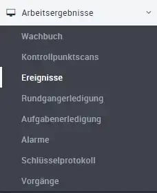 Navigation zu Arbeitsergebnisse, Ereignisse, Portal Desktop-Ansicht.