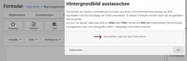 Formular anlegen Hintergrundbild austauschen