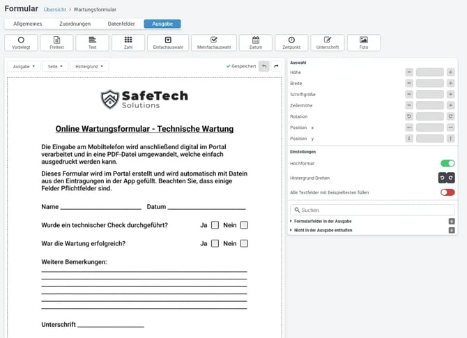 Formular anlegen Hintergrundbild Drag and Drop