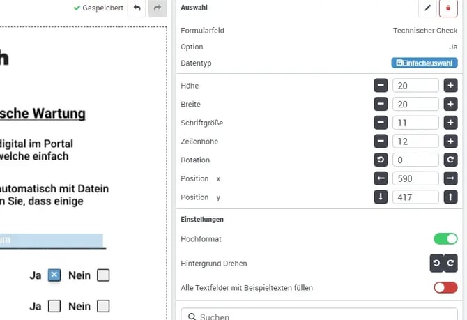 Formular anlegen Felder  Einstellungen 
