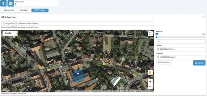 Portal Kunden GPS-Kontrollpunkt anlegen Karte