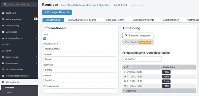 Verwaltung, Management, Benutzer, OWKS, Anmeldeversuche