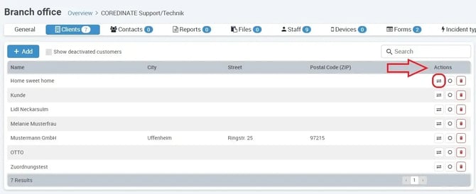 Move or assign client to another branch