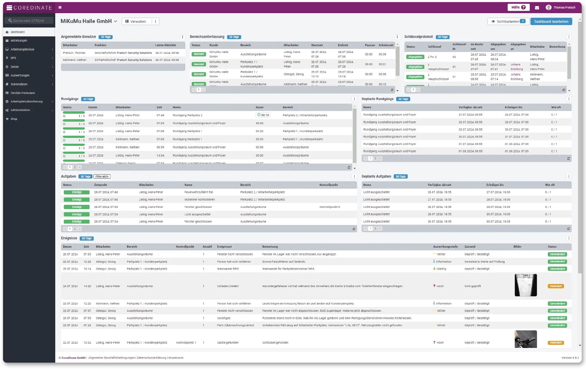 Fiktives COREDINATE-Potal-Dashboard Beispiel.