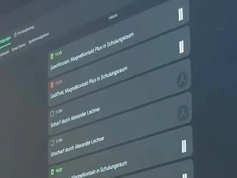 Live-Ereignisliste in COREDINATE OWKS mit Magnetkontakt- und Bewegungsmelder-Ereignissen