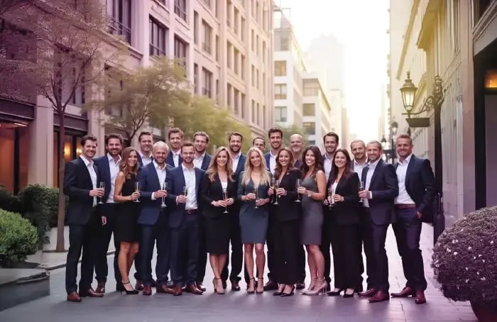 Business professionals celebrating together