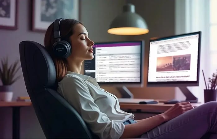 Businesswoman listening with headphones