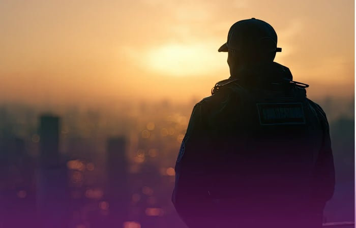 Security Guard Looking into the sunset