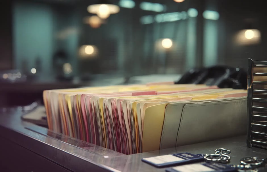 stack_of_folders_on_metal_table