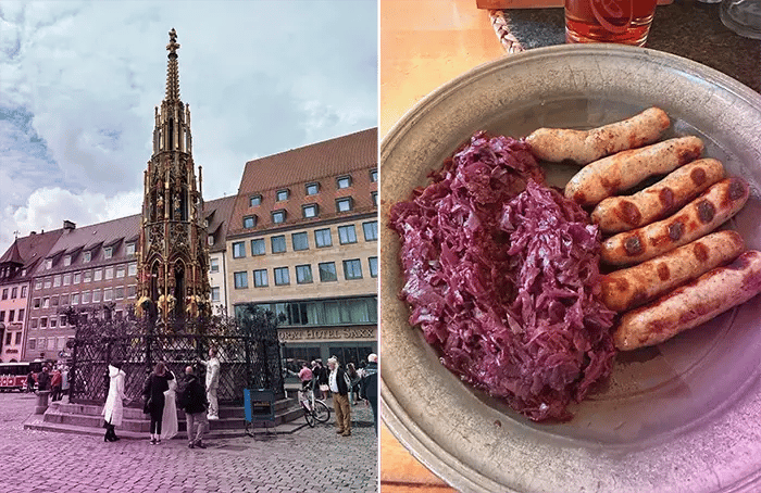 Original Nuremberg grilled sausages in the Bratwurst Röslein restaurant