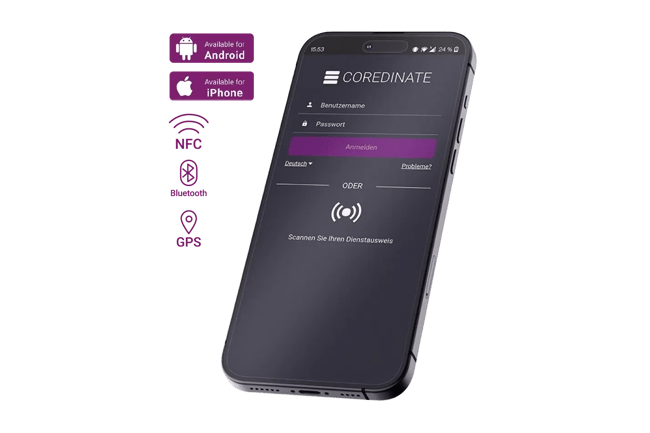 COREDINATE_App_login_shown_on_smartphone_screen