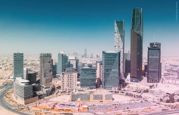 Drone view of a modern city under construction in Saudi Arabia