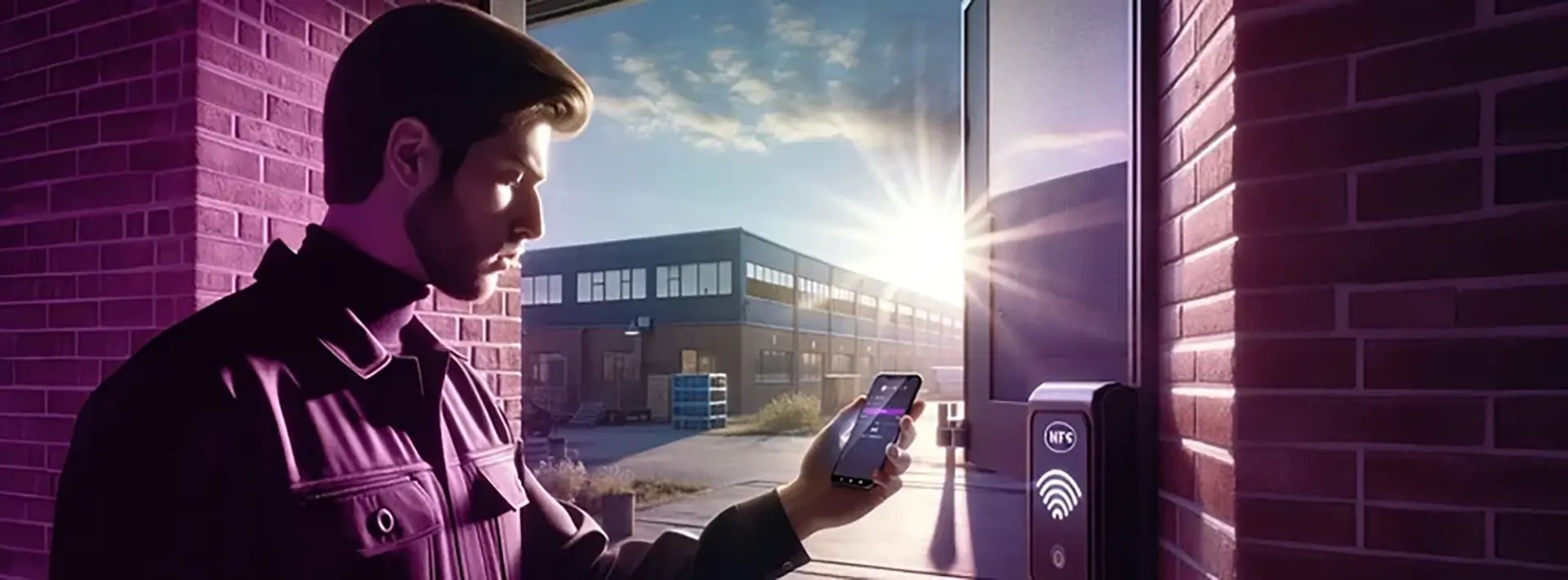 Online Wächterkontrollsystem Mann schaut auf Handy mit COREDINATE Screen