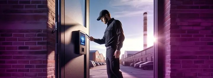 Man scanning checkpoint with mobile phone NFC