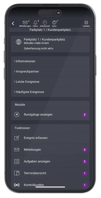 COREDINATE OWKS App Dunkelmodus Bereiche