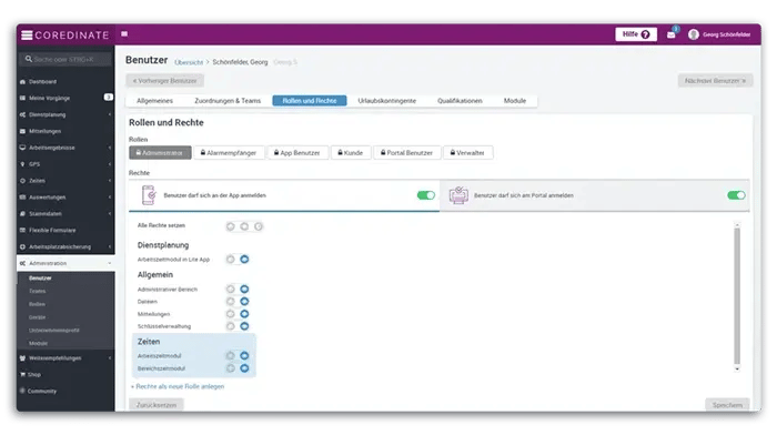 Time tracking, rights, GPS, roles, OWKS, Coredinate, time tracking