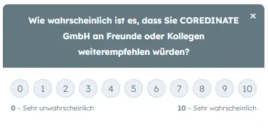COREDINATE Net Promomter Score Abfrage Skala 1 bis 10 Anzeige auf Deutsch