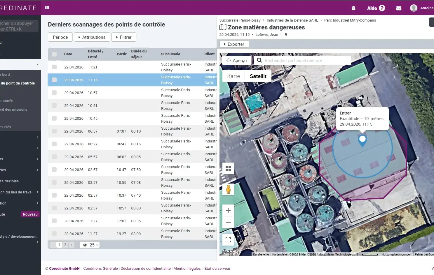 Accomplissement des rondes dans COREDINATE : géorepérages polygonaux aux côtés des lectures NFC dans la même sortie