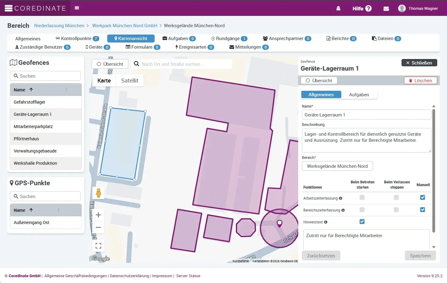 Polygonaler Geofence wird im Karten-Editor von COREDINATE gezeichnet