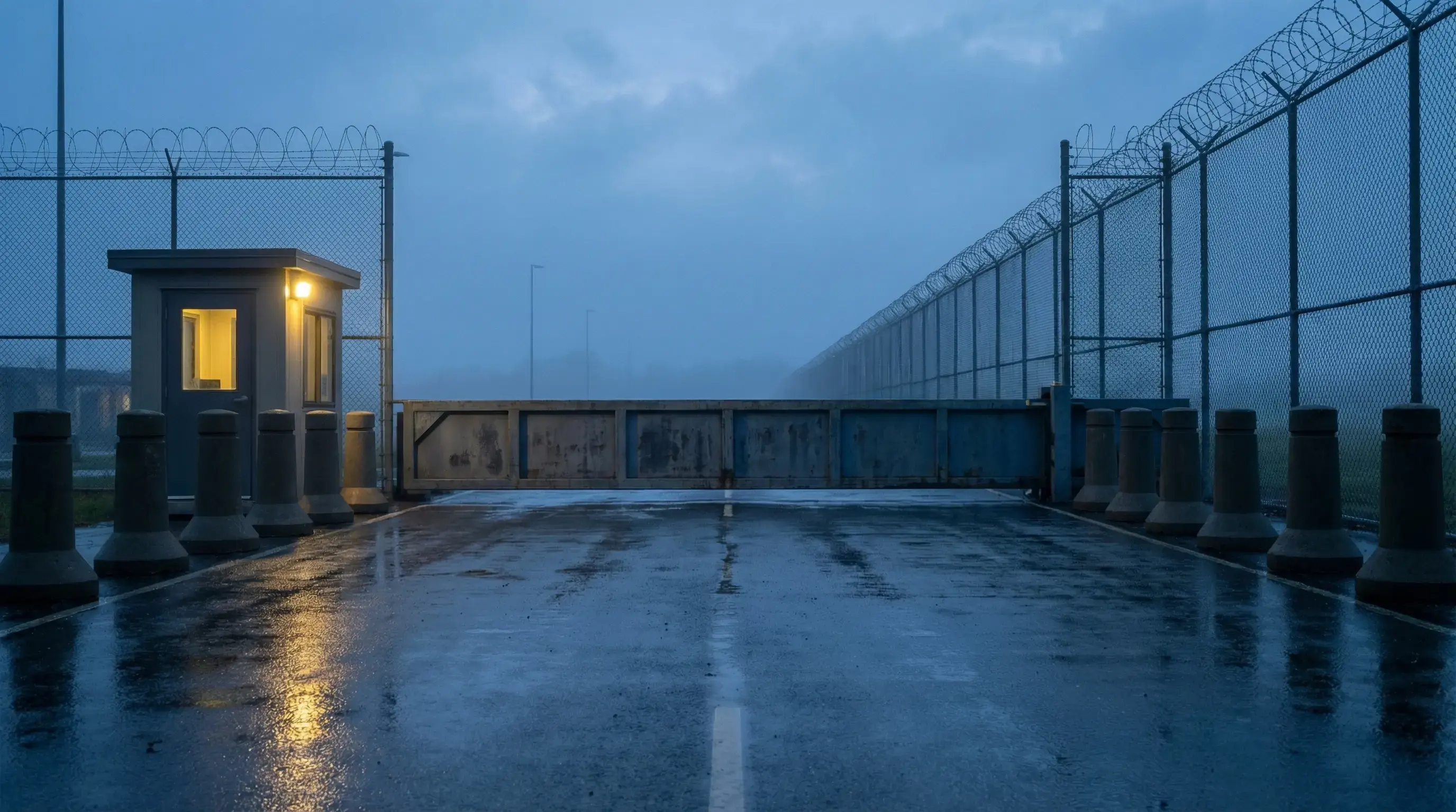 Security officer scans NFC control point during night patrol at secured facility