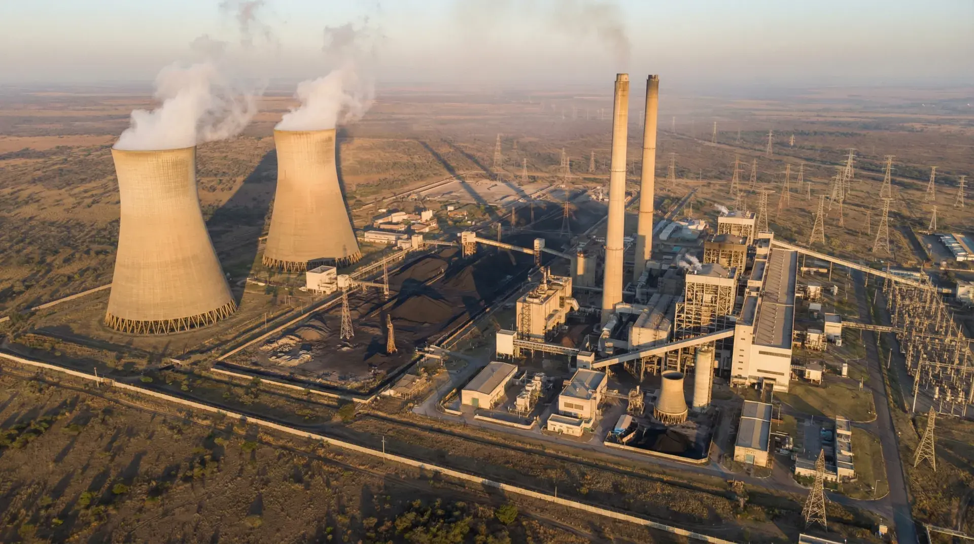 Aerial view of a power plant at sunset – critical infrastructure under the KRITIS Umbrella Act