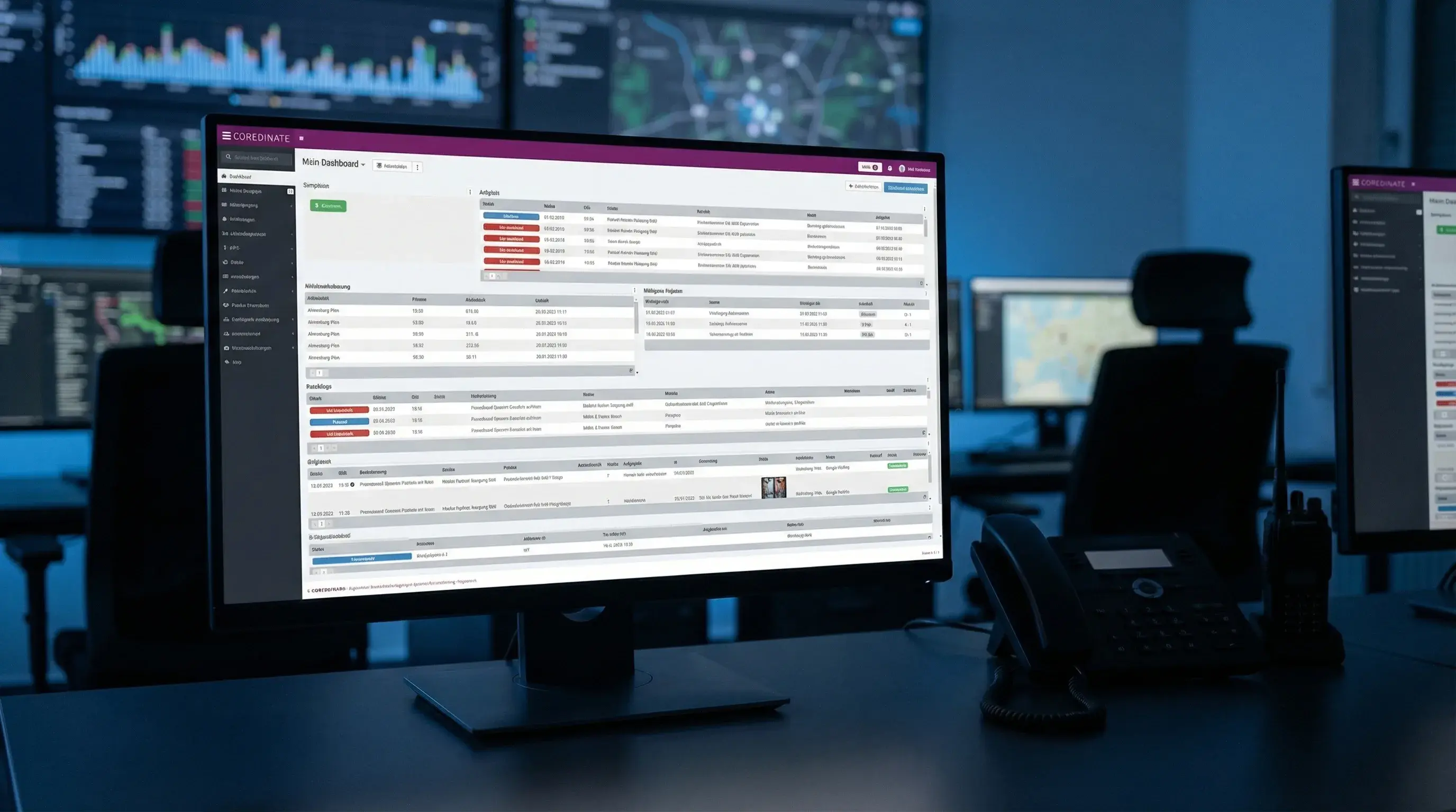 COREDINATE Portal Dashboard in Sicherheitsleitstelle