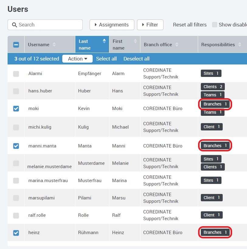 elect clients or areas of a branch