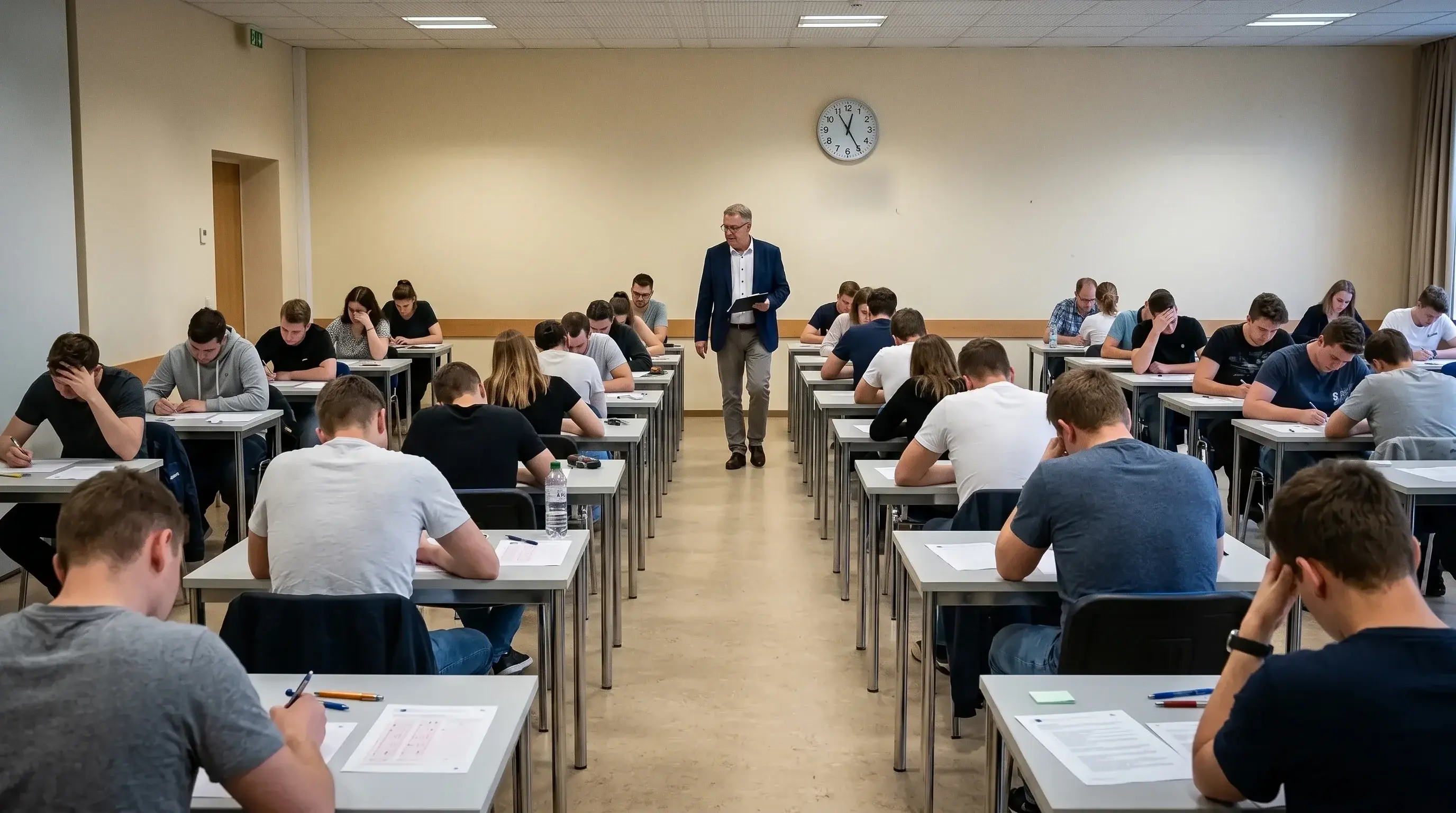 IHK-Prüfungsraum mit Kandidaten, die die schriftliche Sachkundeprüfung nach § 34a GewO ablegen