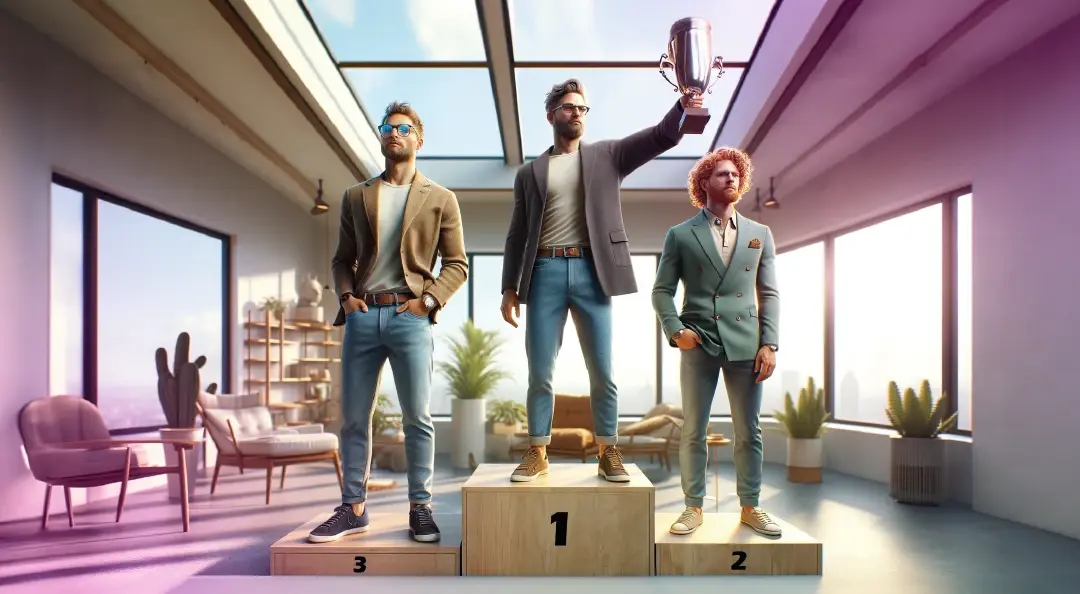 Three men on the winners' podium for the Sicherheitsmitarbeiter des Jahres 2024