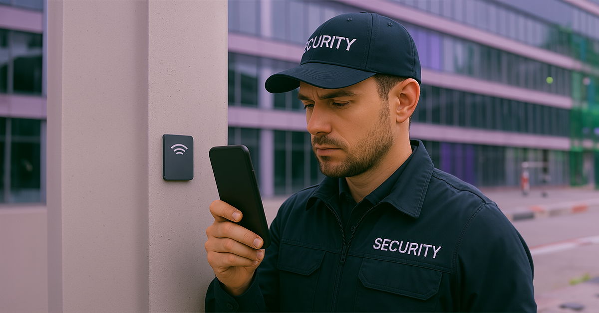 Man scans an Nfc checkpoint with his phone
