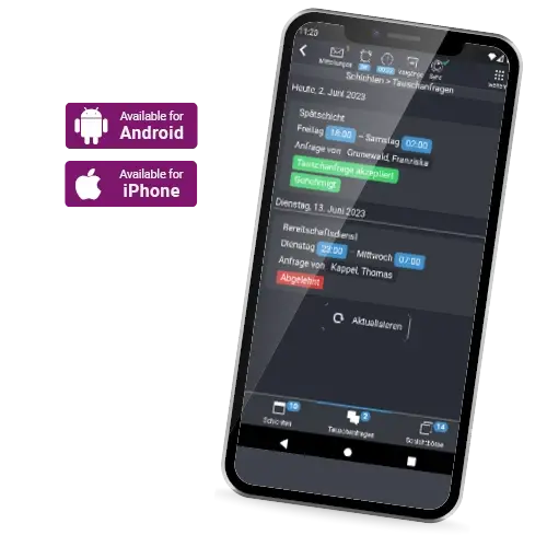 COREDINATE Dienstplan-App auf Smartphone mit Schichtübersicht